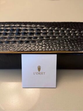 L'Objet Black Crocodile Box with Gold Trim